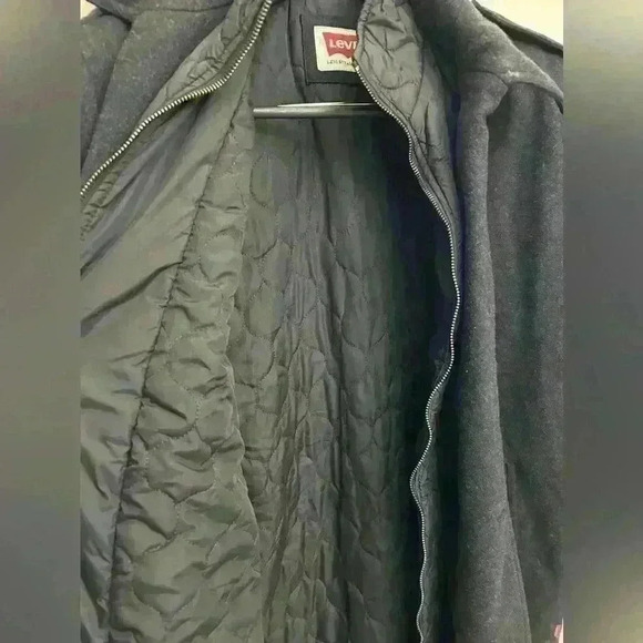 Levis Pea Coat Men's Black Wool Double Breasted Insulated Quilted Size XL - Picture 5 of 10